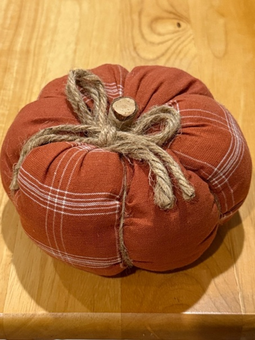 Rust Plaid Fabric Pumpkin Holiday Accent - Handmade